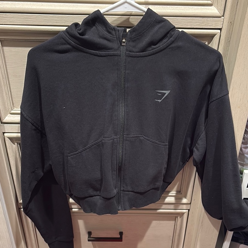 Gymshark Black Zip-Up Cropped Hoodie